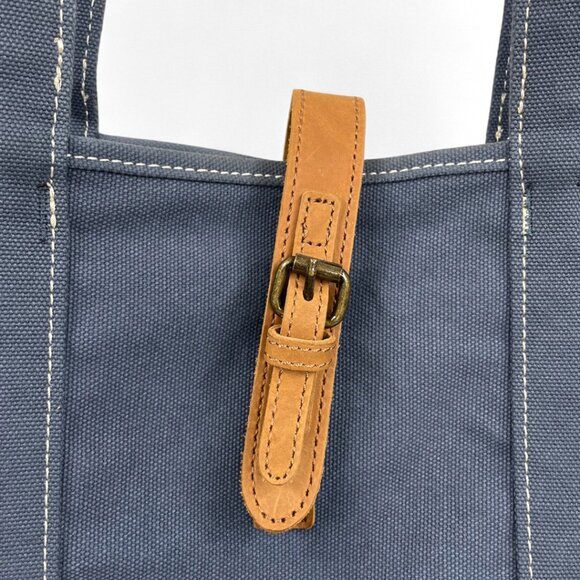 L.L. Bean Blue Cotton Canvas Leather Tote Bag Women's Multiple Pockets - Picture 4 of 9